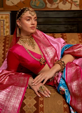 Patola Silk  Pink Weaving Traditional Saree