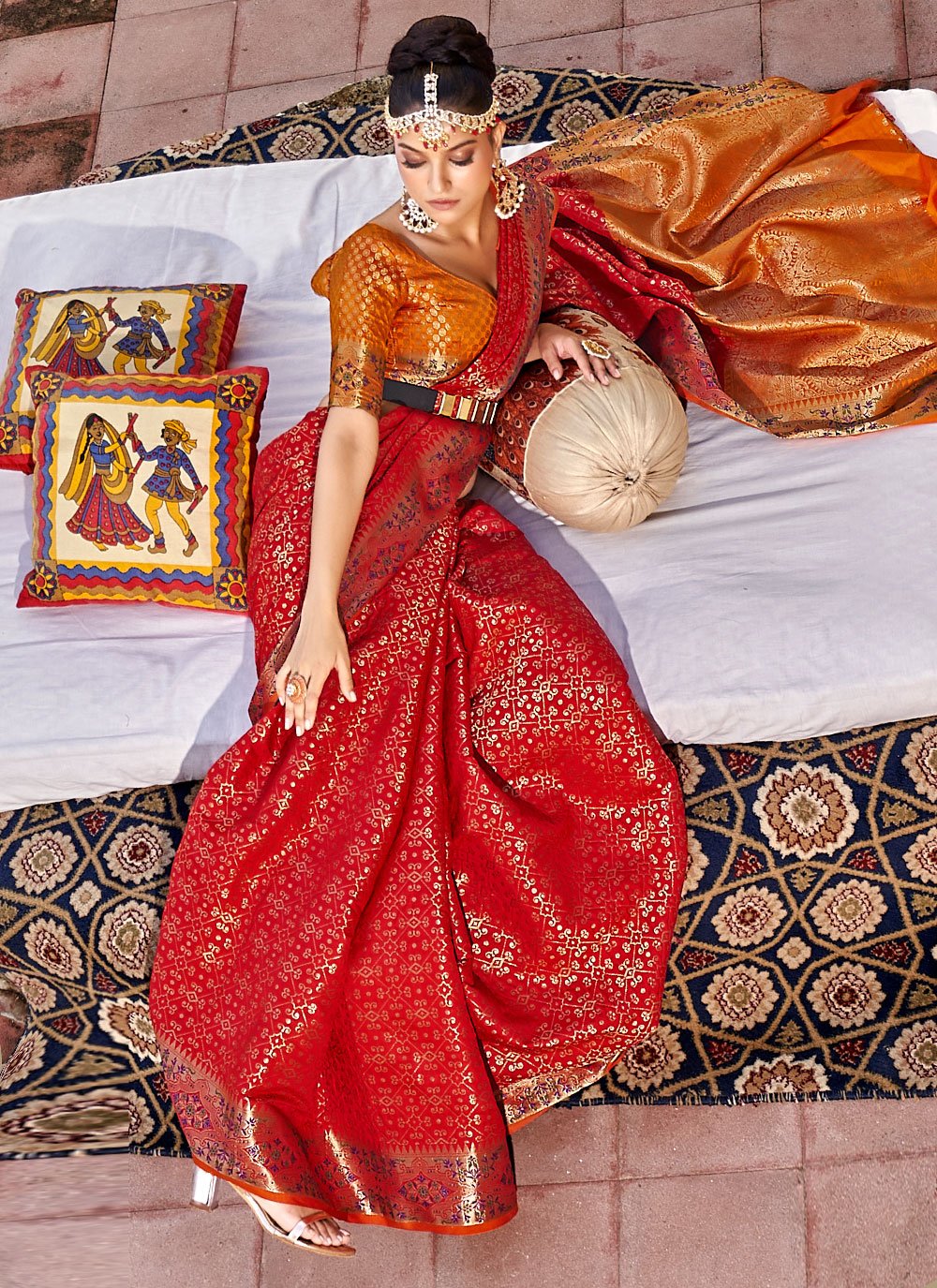 Chilli Red Pure Zari Bridal Kanjivaram Silk Saree 10063368 – Avishya.com