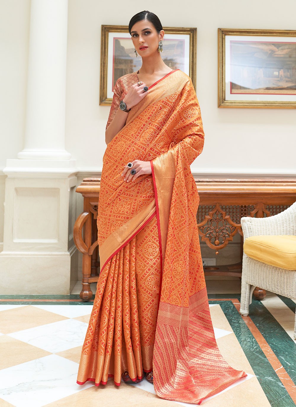Patola Silk  Weaving Classic Saree in Orange