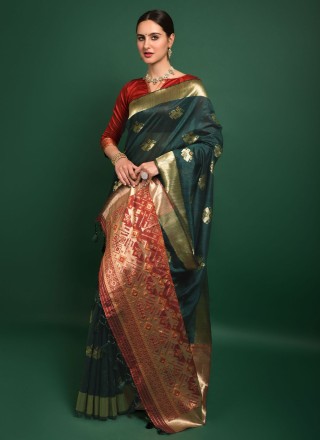 Patola Silk  Weaving Green Classic Saree