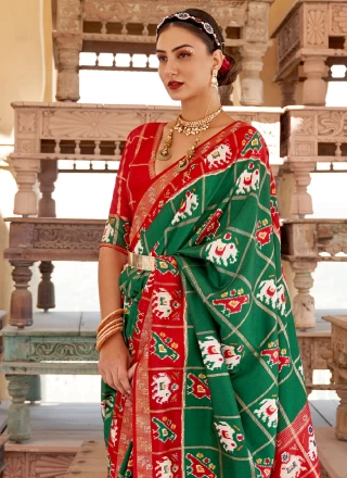 Patola Silk  Weaving Green Traditional Saree