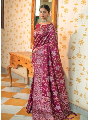 Patola Silk  Weaving Maroon Classic Saree