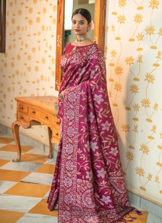 Patola Silk  Weaving Maroon Classic Saree