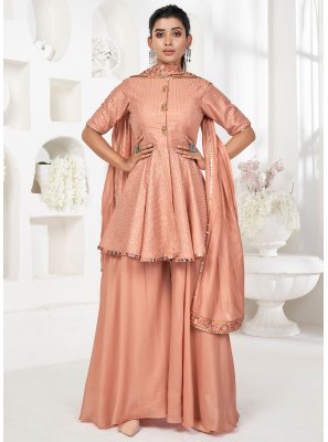Peach Banarasi Silk Sequins Designer Palazzo Salwar Kameez