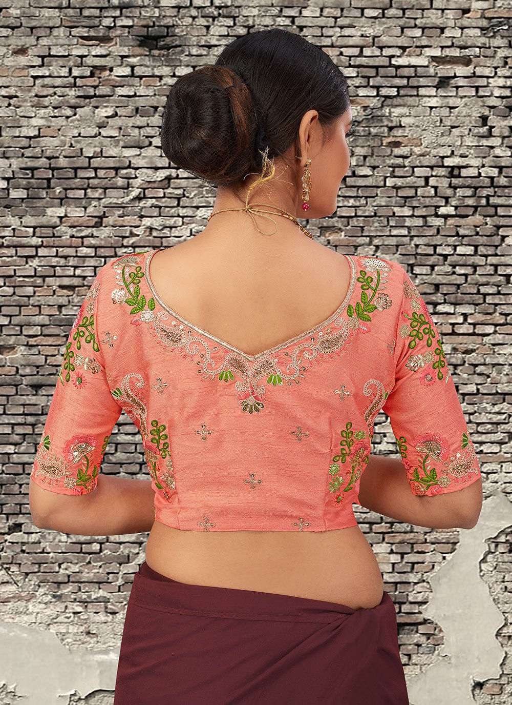 Stylish Blouse Design Peach Color – Kanchipuram Silk Sarees
