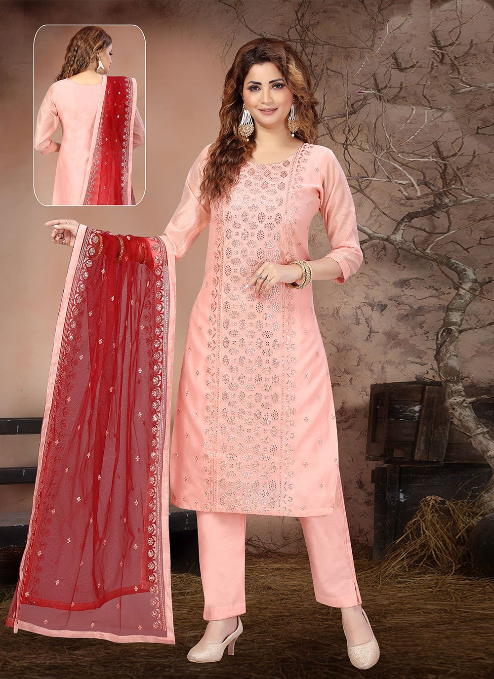 Peach Chanderi Designer Salwar Suit