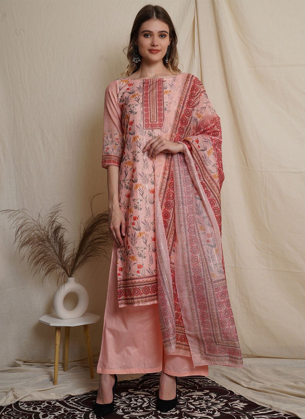Peach Digital Print Wedding Designer Pakistani Suit