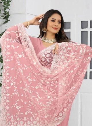 Peach Embroidered Party Contemporary Saree