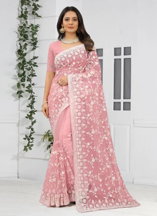 Peach Embroidered Party Contemporary Saree