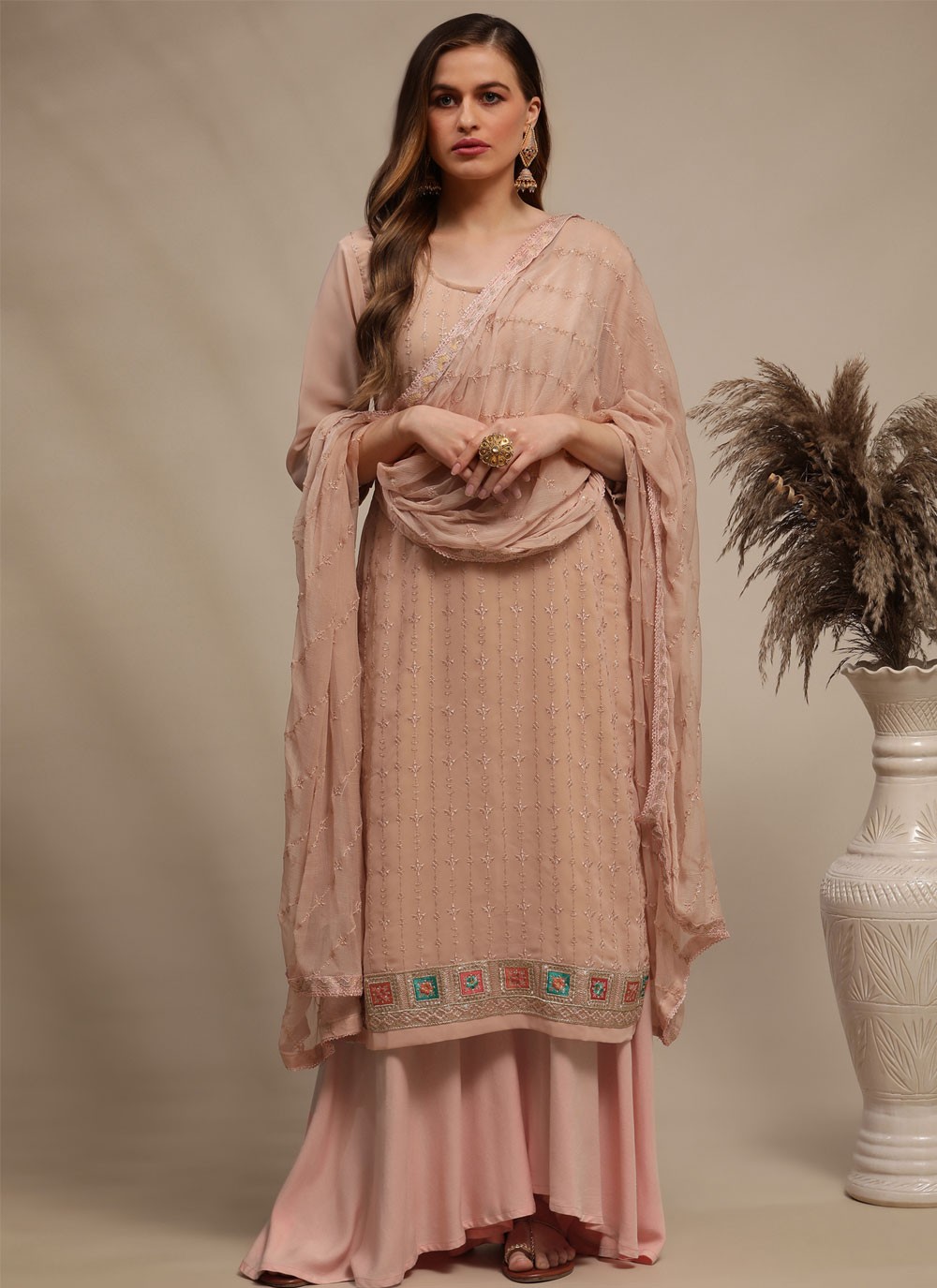 Peach Faux Georgette Festival Designer Pakistani Suit