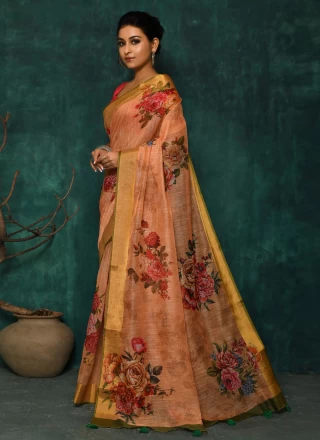 Peach Mehndi Fancy Fabric Classic Designer Saree