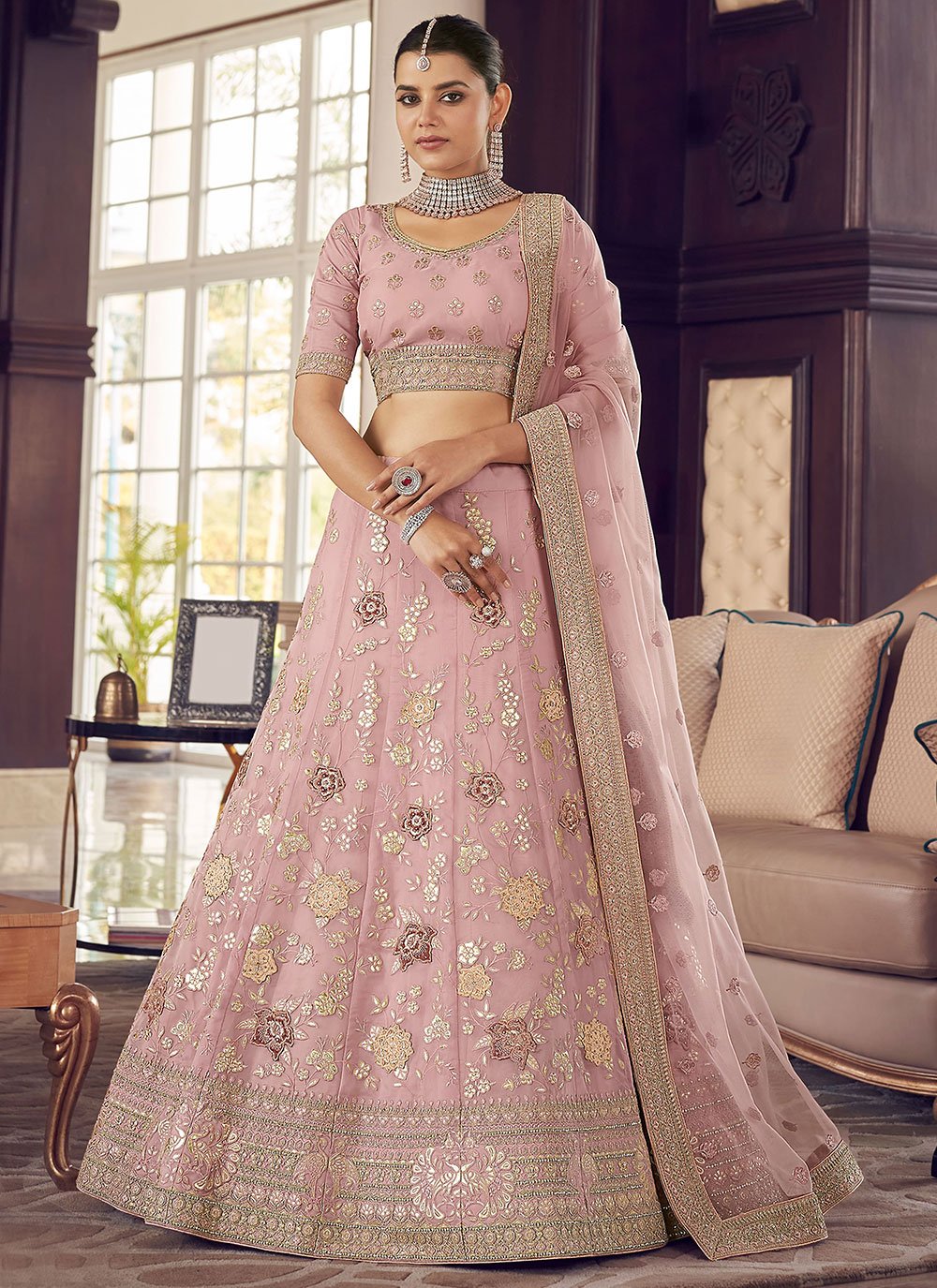 Peach Organza Silk Lehanga Choli for Wedding, Modern Embroidrered Lehenga Choli store