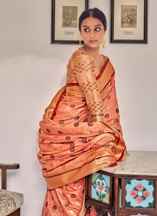 Peach Silk Weaving Classic Saree