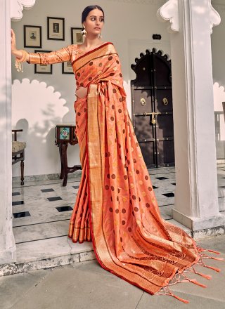 Peach Silk Weaving Classic Saree