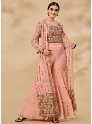 Peach Wedding Georgette Readymade Salwar Kameez