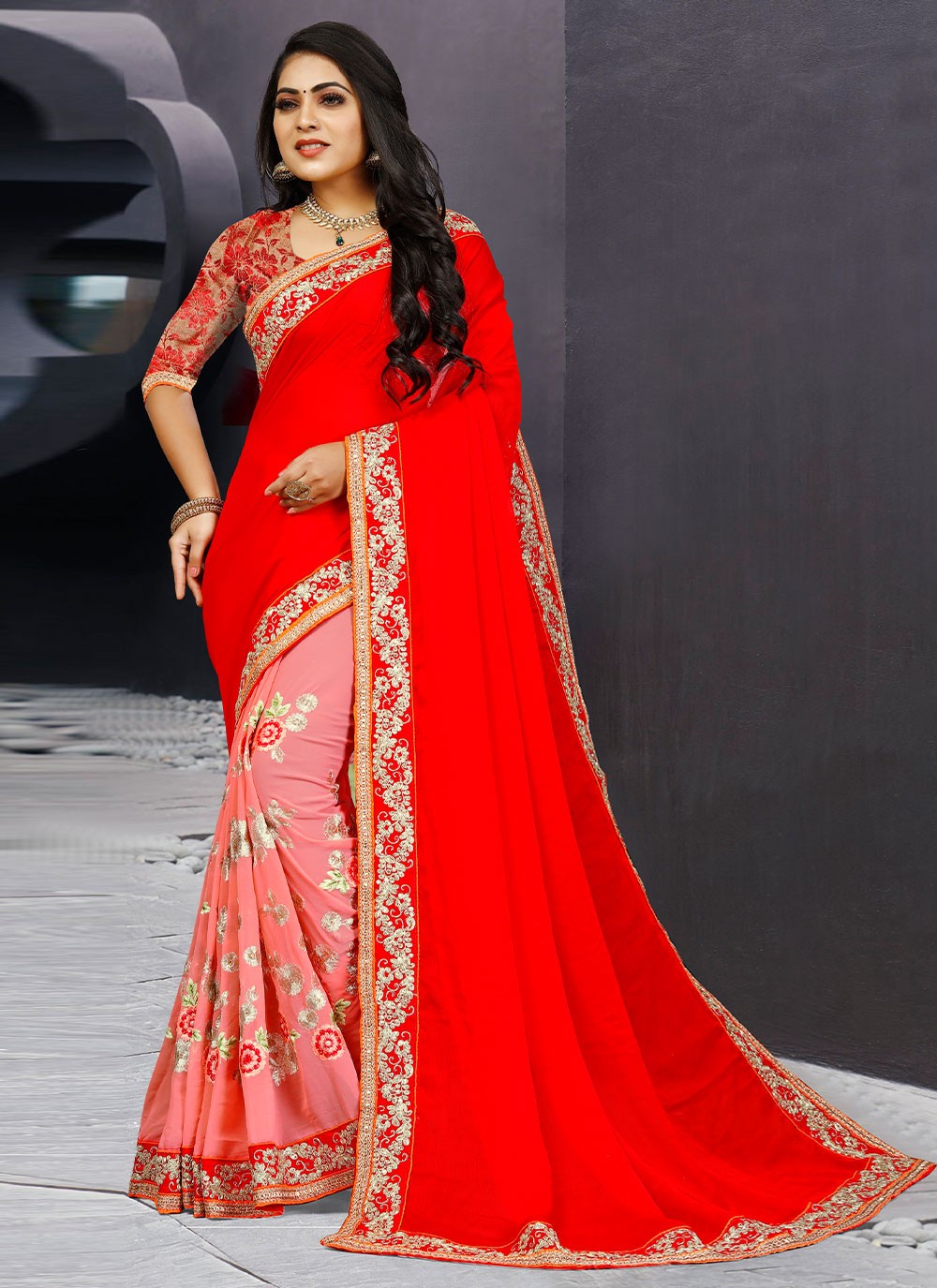 Red and Green Handloom Half Saree – Vastrasuka