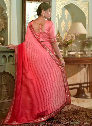 Pink and Red Festival Chinon Contemporary Saree