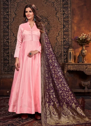 Pink Art Silk Plain Salwar Suit