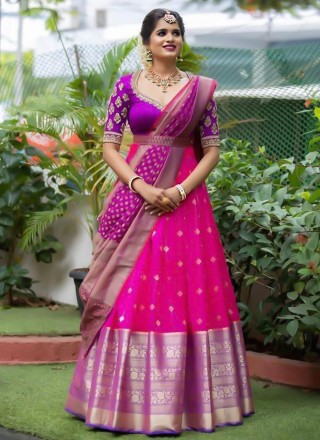 Pink Banarasi Silk Ceremonial A Line Lehenga Choli