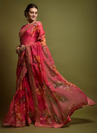 Pink Border Festival Trendy Saree