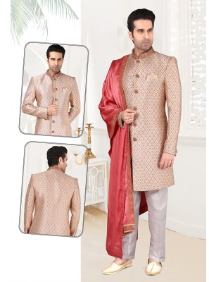Pink Brocade Thread Work Sherwani