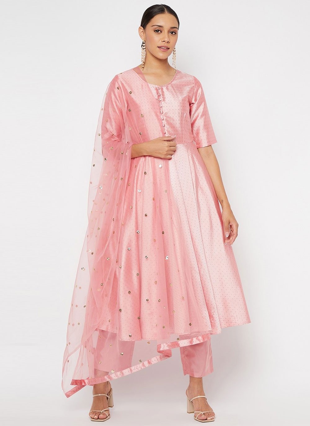 Pink Butta Silk Blend Salwar Suit