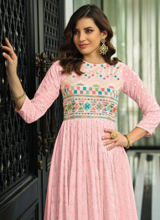 Pink Casual Readymade Gown