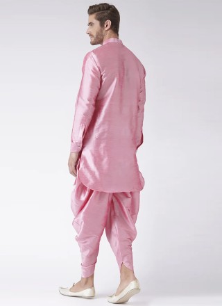 Pink Ceremonial Art Dupion Silk Dhoti Kurta