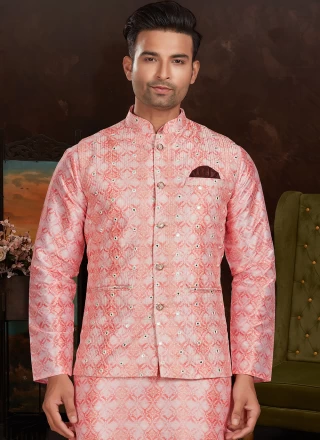 Pink Ceremonial Silk Nehru Jackets