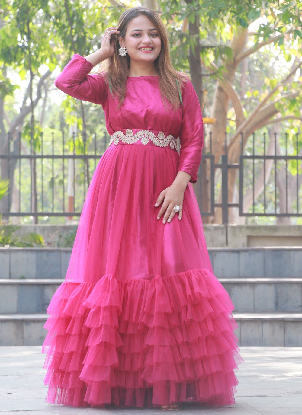 Pink Color Layered Gown