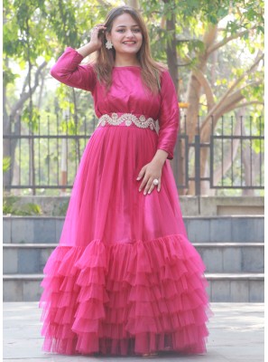 Pink Color Layered Gown