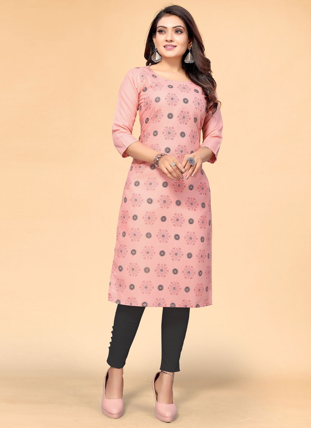 Pink Cotton Casual Party Wear Kurti