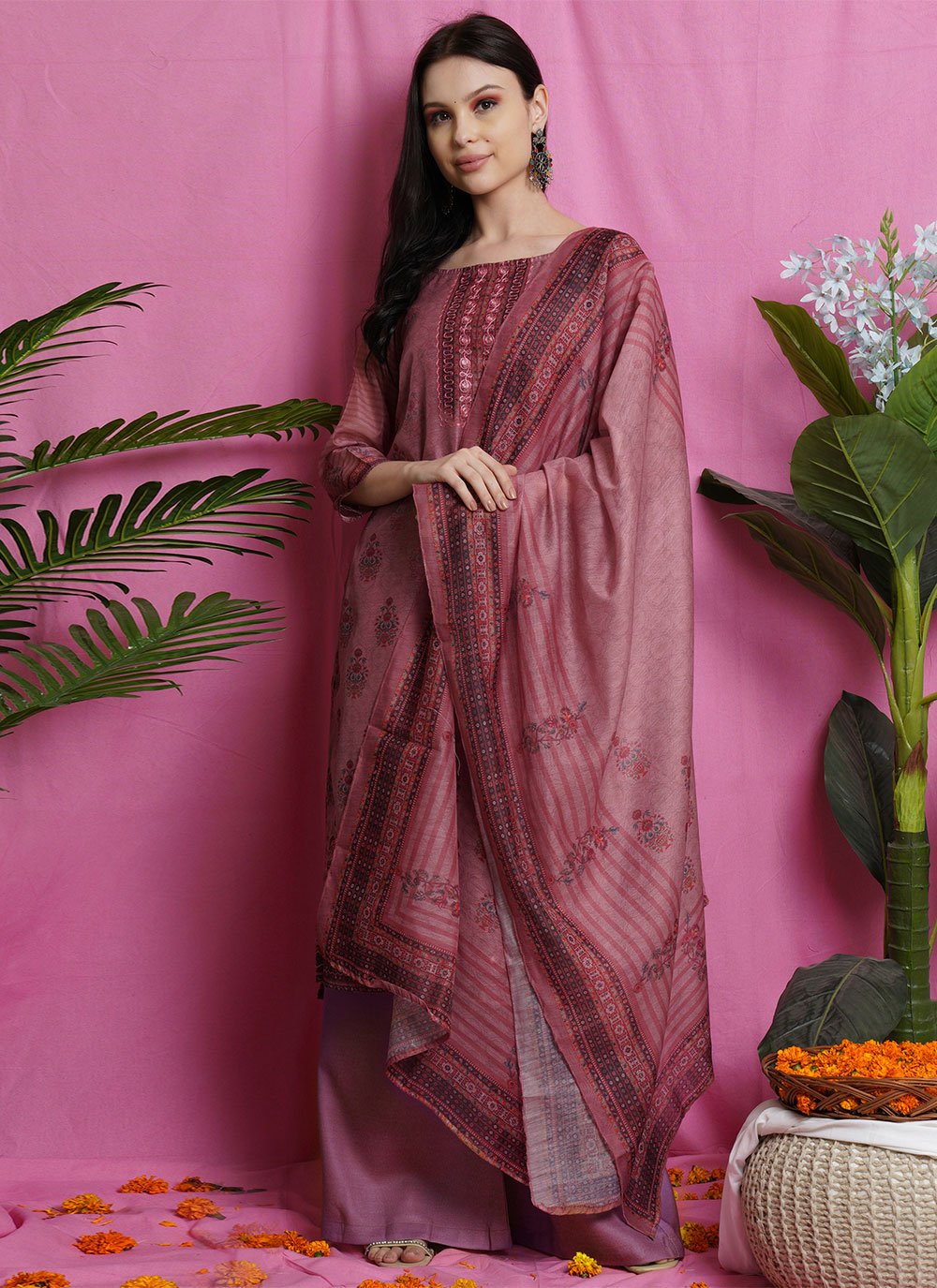 Pink Digital Print Chanderi Trendy Salwar Suit