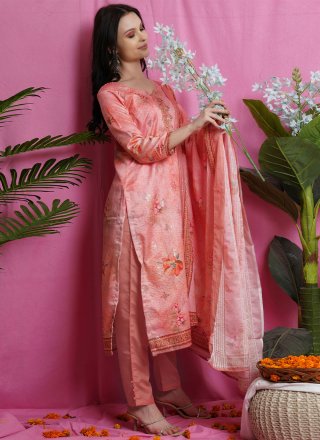 Pink Digital Print Satin Straight Salwar Suit