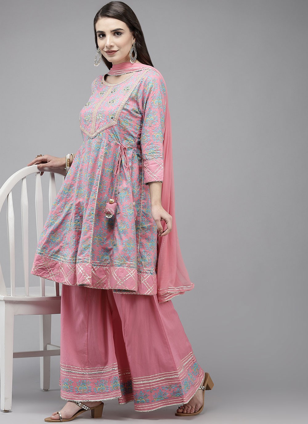 Pink Embroidered Blended Cotton Designer Palazzo Salwar Kameez