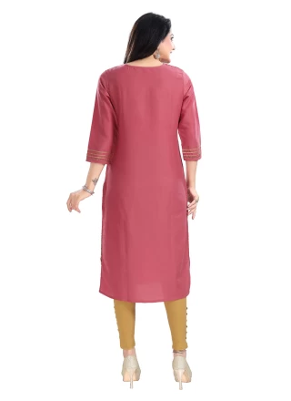 Pink Embroidered Casual Kurti