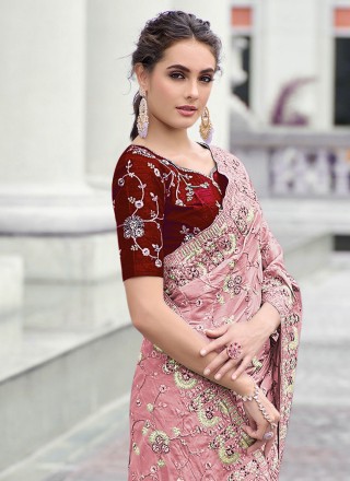 Pink Embroidered Ceremonial Classic Saree