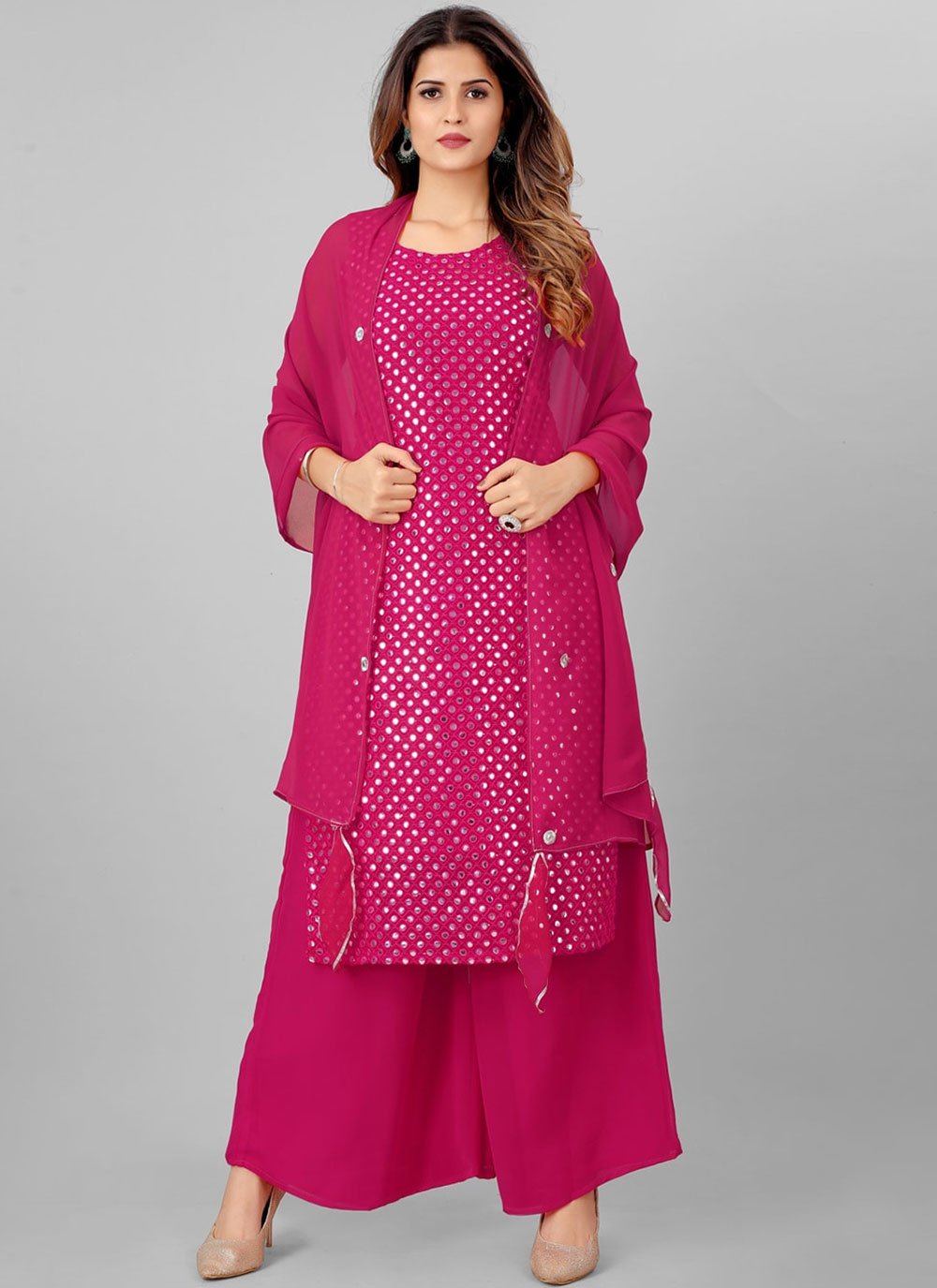 Pink Embroidered Designer Palazzo Suit