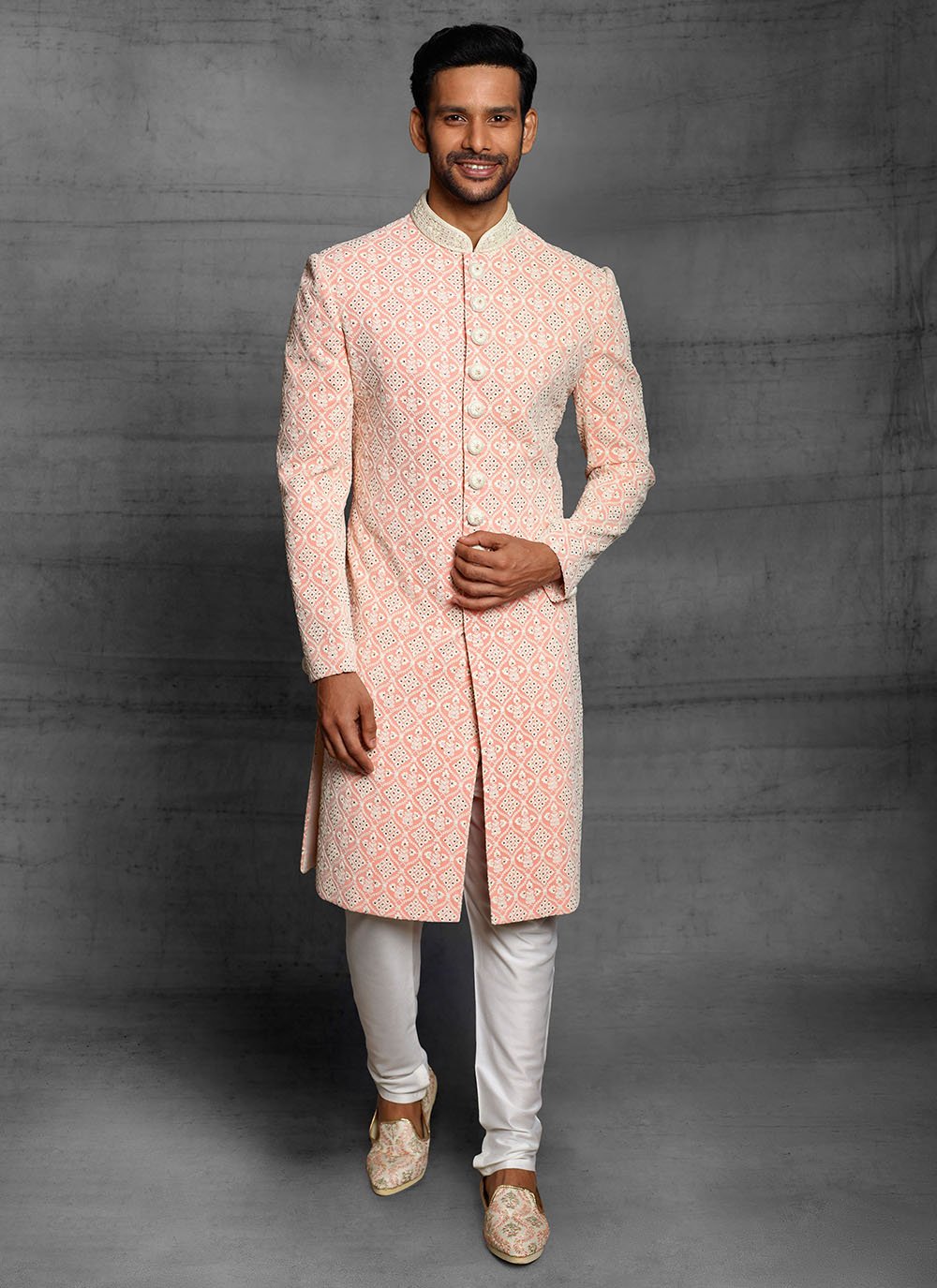 pink floral sherwani