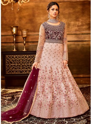 Pink Embroidered Net Anarkali Salwar Suit