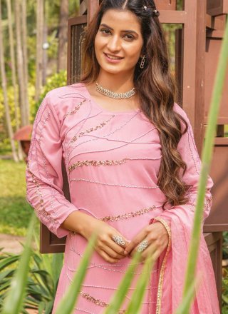 Pink Embroidered Palazzo Salwar Suit