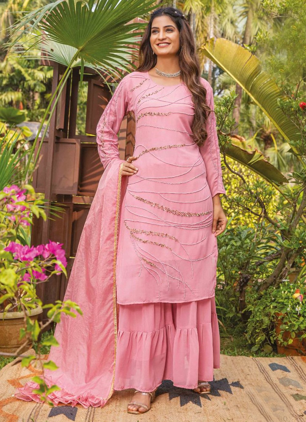 Pink Embroidered Palazzo Salwar Suit
