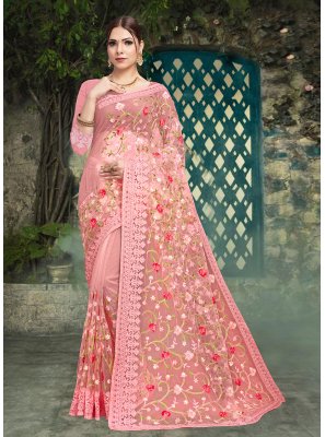 Pink Embroidered Trendy Saree