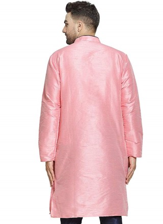 Pink Engagement Art Dupion Silk Angrakha