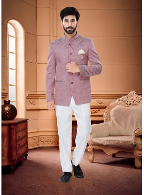 Pink Engagement Jacquard Jodhpuri Suit