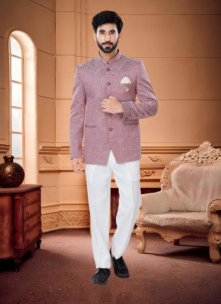 pink engagement jacquard jodhpuri suit 241202