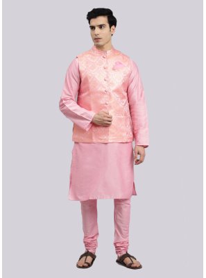 Pink Engagement Kurta Payjama With Jacket