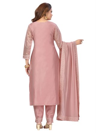 Pink Fancy Chanderi Designer Straight Suit