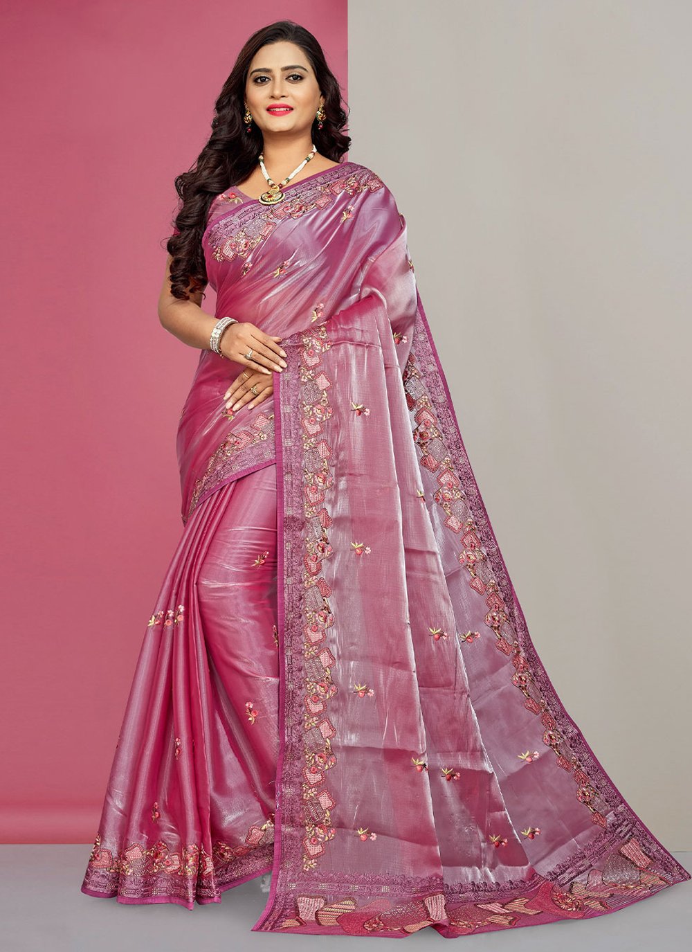 Pink Fancy Fabric Trendy Saree