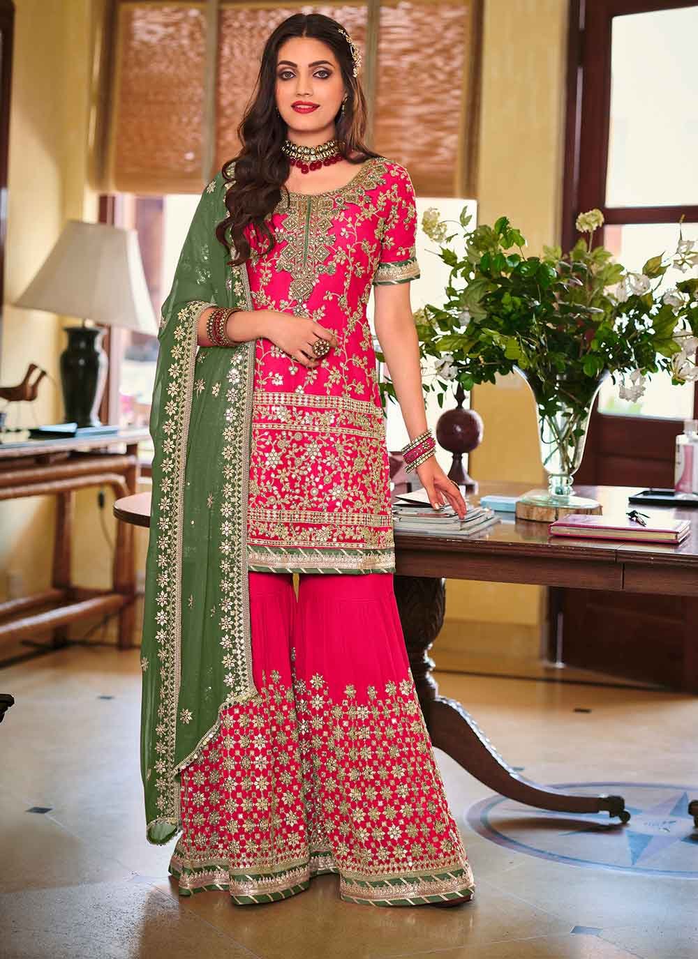Pink Faux Georgette Festival Designer Pakistani Suit